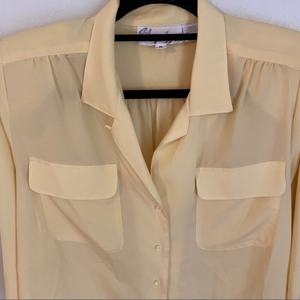 Vintage Soft butter Yellow Full Sleeves Blouse Collared - Picture 10 of 15